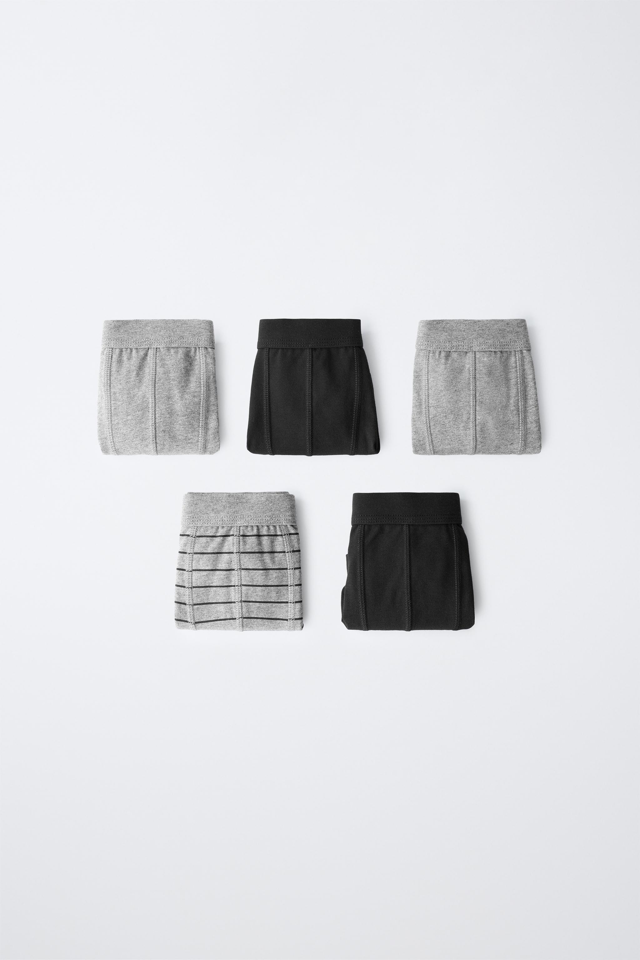 KIDS 6-14 YEARS / FIVE-PACK STRIPED AND SOLID BOXER BRIEFS — charcoal gray