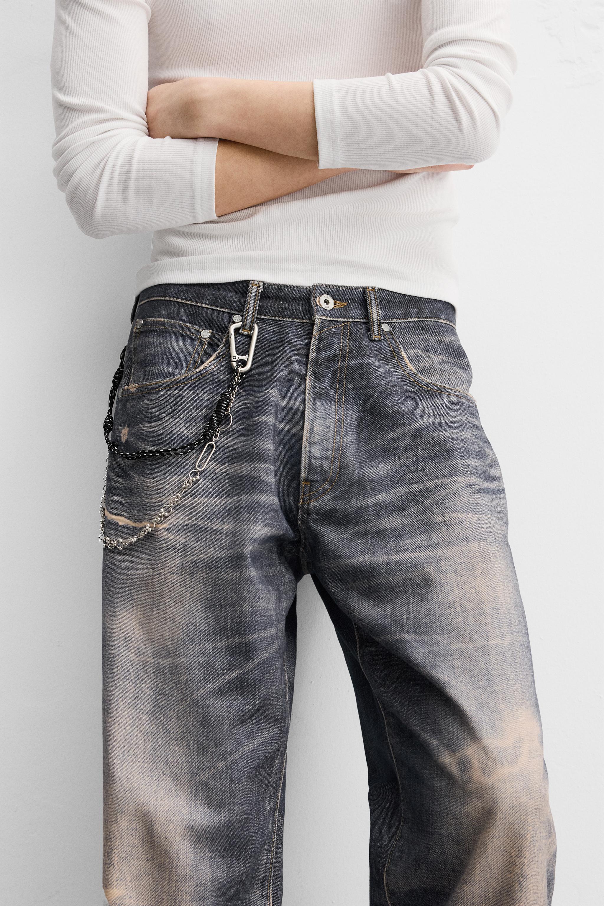 PRINTED WASHED BAGGY FIT JEANS - Blue | ZARA United States