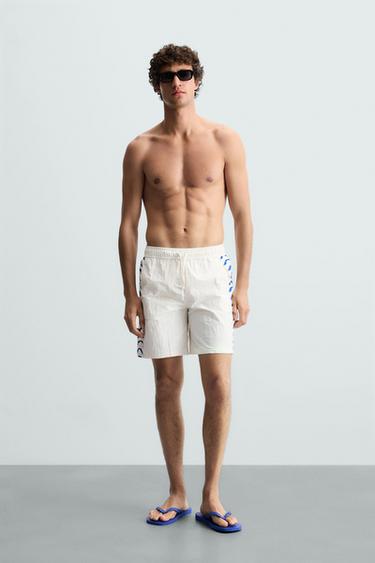 WAVY LONG SWIMMING TRUNKS - Ecru by Zara - Image 0