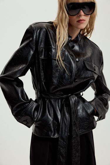 Zara ZW COLLECTION FAUX LEATHER JACKET - Black