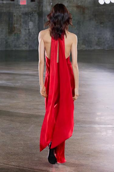 ROBE SATINÉE HALTER - Rouge de Zara - Image 2