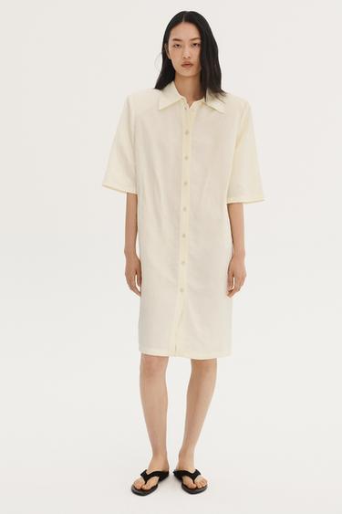 Zara LINEN SHOULDER PAD SHIRT DRESS WILLY CHAVARRIA X ZARA - Ecru