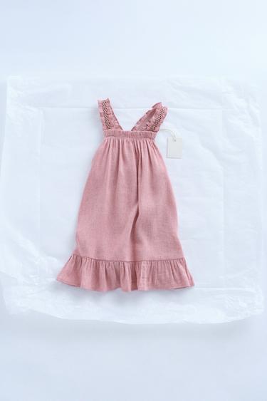 TIMELESS - VESTIDO TIRANTE BORDADO CON LINO - Rosa medio de Zara