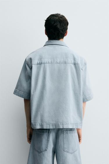 SHORT SLEEVE DENIM SHIRT - Sky blue by Zara - Image 2