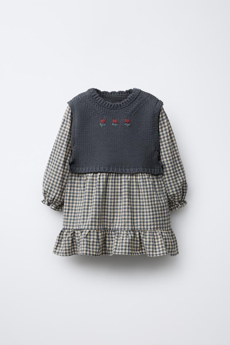 GERUITE JURK MET GECOMBINEERD TRICOT VEST