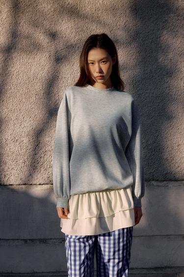 フリルヘムコントラストワンピースエクリュ/マールZaraのフリルヘムコントラストワンピース - エクリュ/マール 