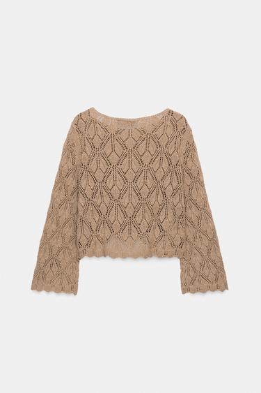 METALLIC THREAD POINTELLE JUMPER - Golden by Zara - Image 7