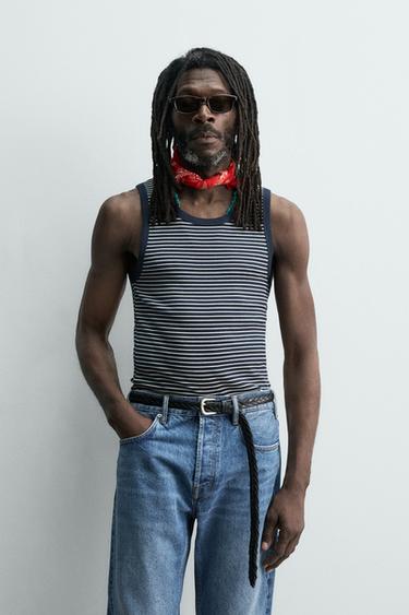 Zara STRIPED JACQUARD TANK TOP X AARON LEVINE - Blue / White