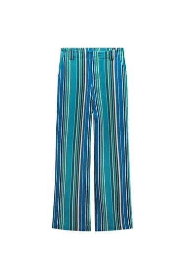 STRIPED FULL-LENGTH LINEN-BLEND TROUSERS