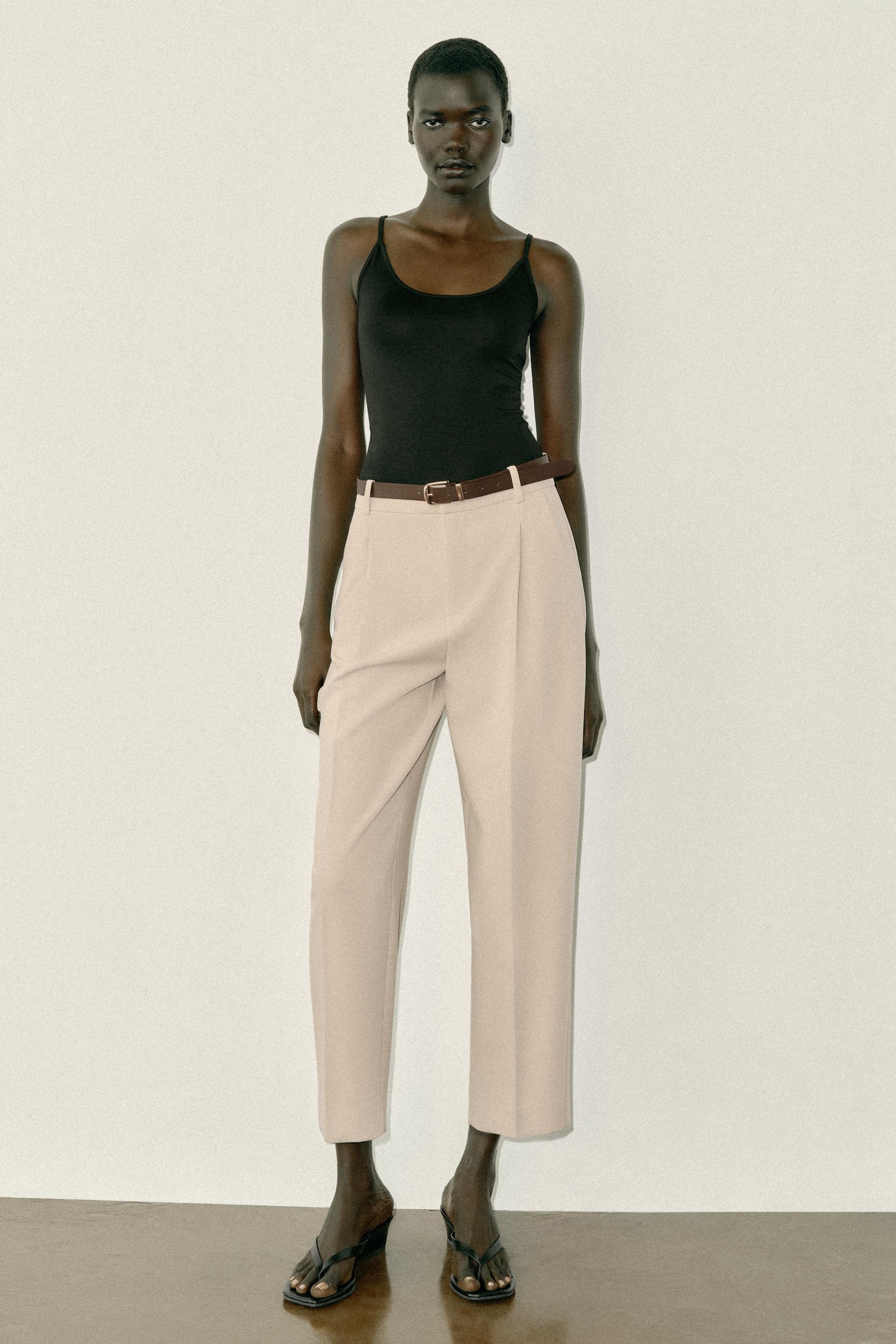 renoma ポロシャツ 黒/ベージュ　パンツ　ベルト3点セット ベルト付きクロップドパンツ - ライトキャメル | ZARA Japan / 日本