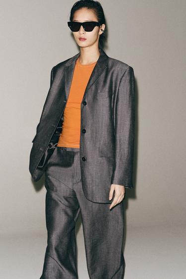ZW COLLECTION STRAIGHT BLAZER WITH LINEN - Grey by Zara - Image 4