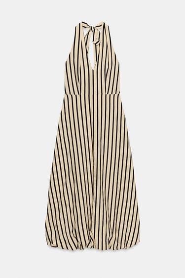 STRIPED BUBBLE MIDI DRESS - Ecru / Black by Zara