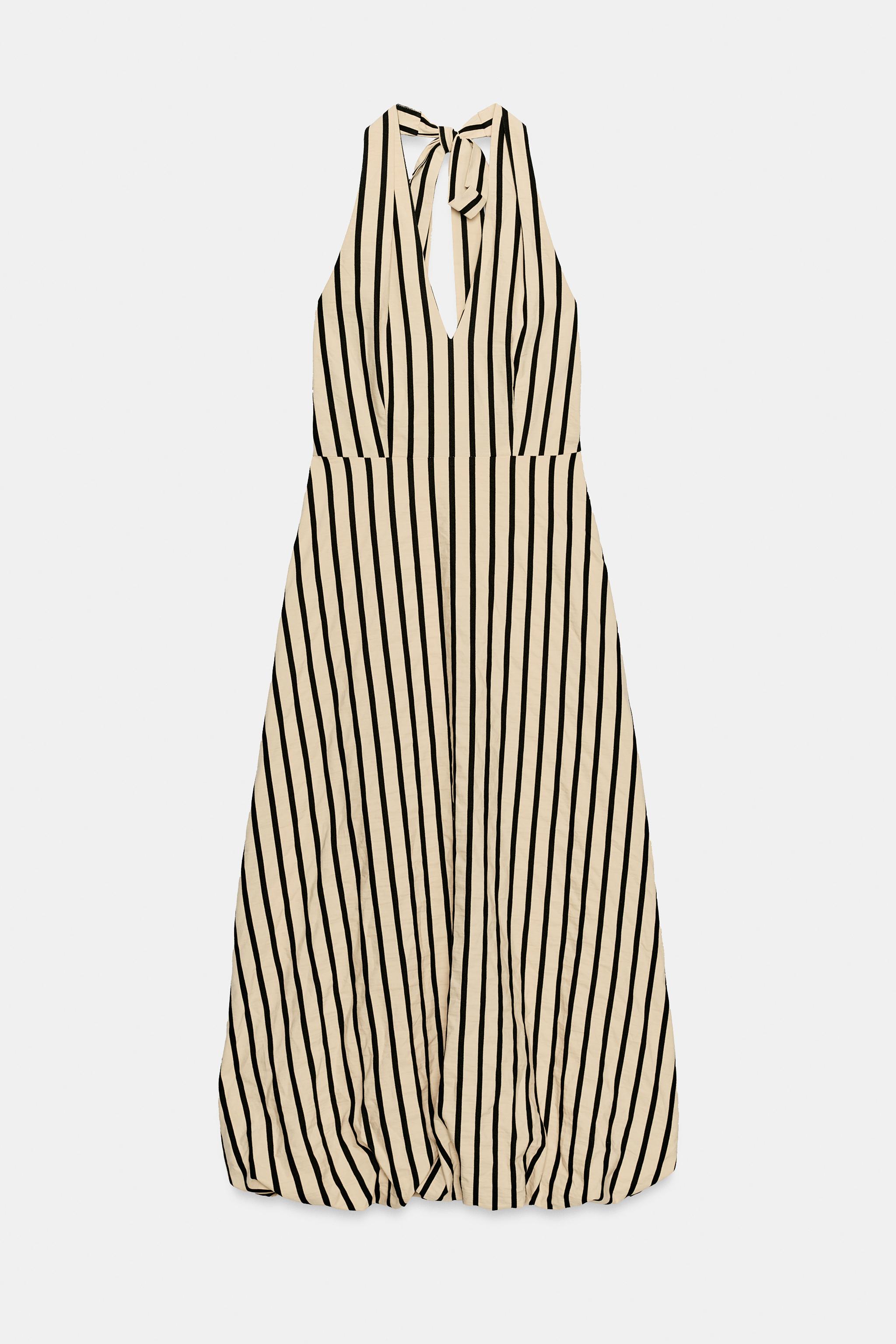 ROBE MI-LONGUE BALLON À RAYURES