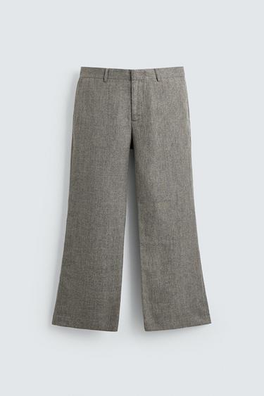 TEXTURED FLARE FIT TROUSERS - Grey / Beige by Zara