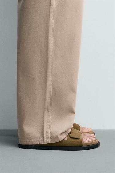 Zara DOUBLE STRAP LEATHER SANDALS - Beige - Image 0