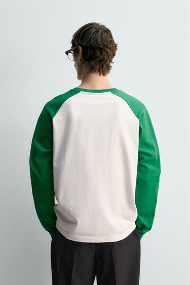 REGULAR FIT COLOUR BLOCK T-SHIRT - White / Green by Zara - Image 2