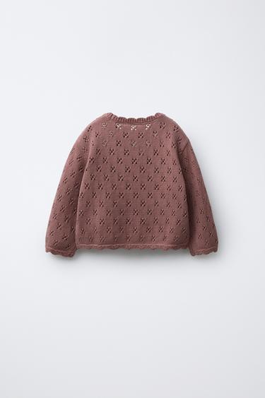 CUTWORK KNIT SWEATER WITH EMBROIDERY - Pink / Mauve by Zara - Image 1