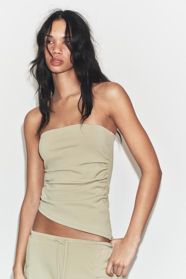 Zara TEXTURED DRAPED BANDEAU TOP - Light green