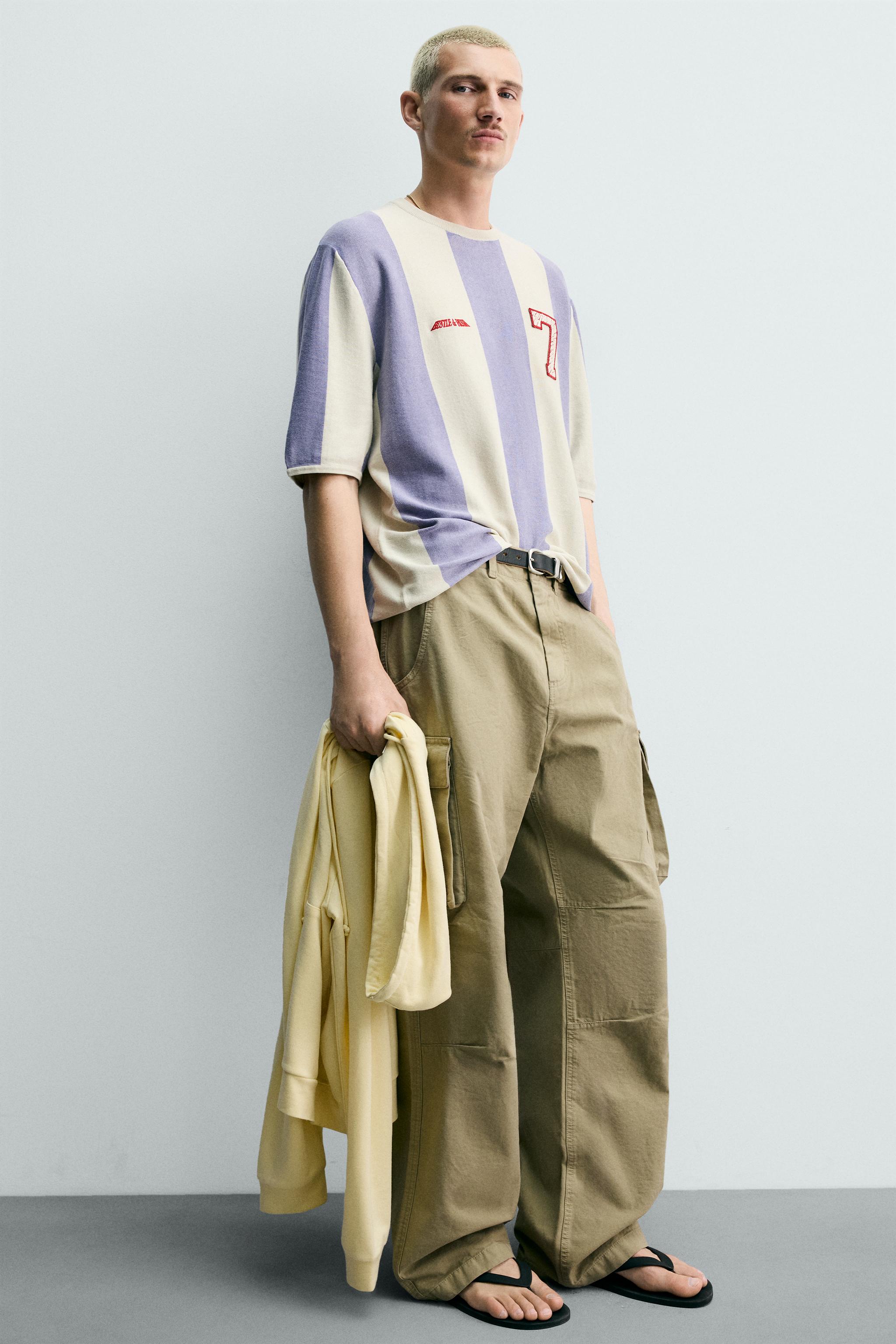 EMBROIDERED PATCH STRIPED KNIT T-SHIRT