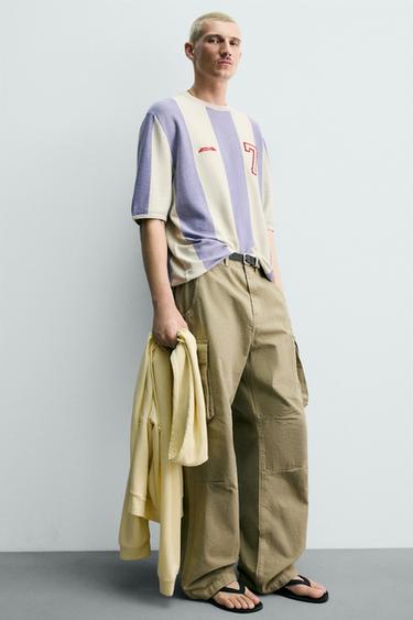 STRIPED EMBROIDERED PATCH KNIT T-SHIRT - Lilac by Zara - Image 6