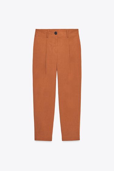 PANTALÓN PINZAS CINTURA ELÁSTICA - Terracota de Zara