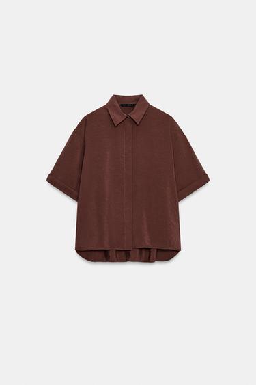 FLOWING SHORT SLEEVE SHIRT - Burgundy by Zara