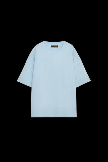 100% WOOL SHORT SLEEVE BASIC KNIT JUMPER - Light blue by Zara - Image 0