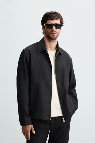 100% LINEN OVERSHIRT - Black by Zara
