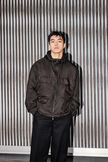 Zara 連帽科技布料夾克 - 棕色