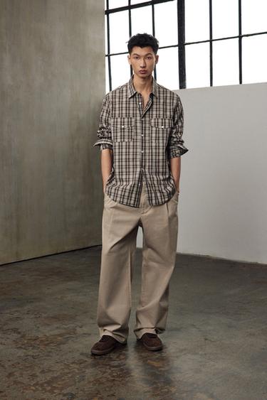 Zara 打褶休閒長褲 - 沙色