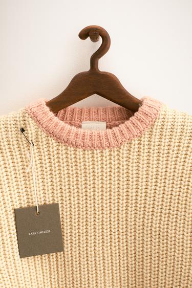 ZARA TIMELESS - CHUNKY KNIT JUMPER WITH CONTRAST TRIMS - Light yellow by Zara - Image 3