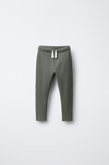 RIBBED LEGGINGS WITH LABEL - Green by Zara - Image 0
