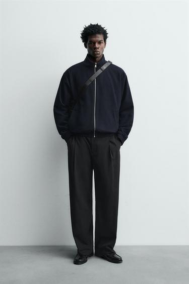 ÁO KHOÁC BOMBER MẶC HAI MẶT LEN - CASHMERE - Màu xanh hải quân đậm từ Zara