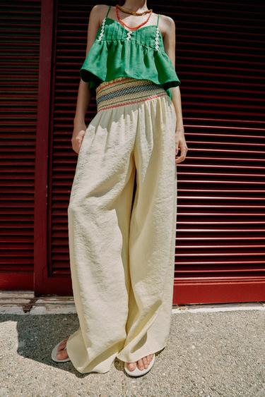 PANTALON LARGE À TAILLE ÉLASTIQUE - Jaune de Zara - Image 3