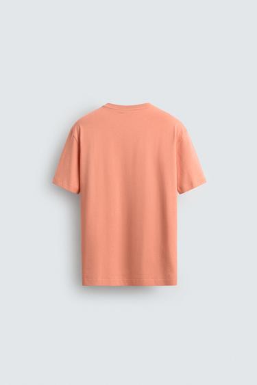 REGULAR FIT EMBROIDERED CONTRAST T-SHIRT - Coral by Zara - Image 6