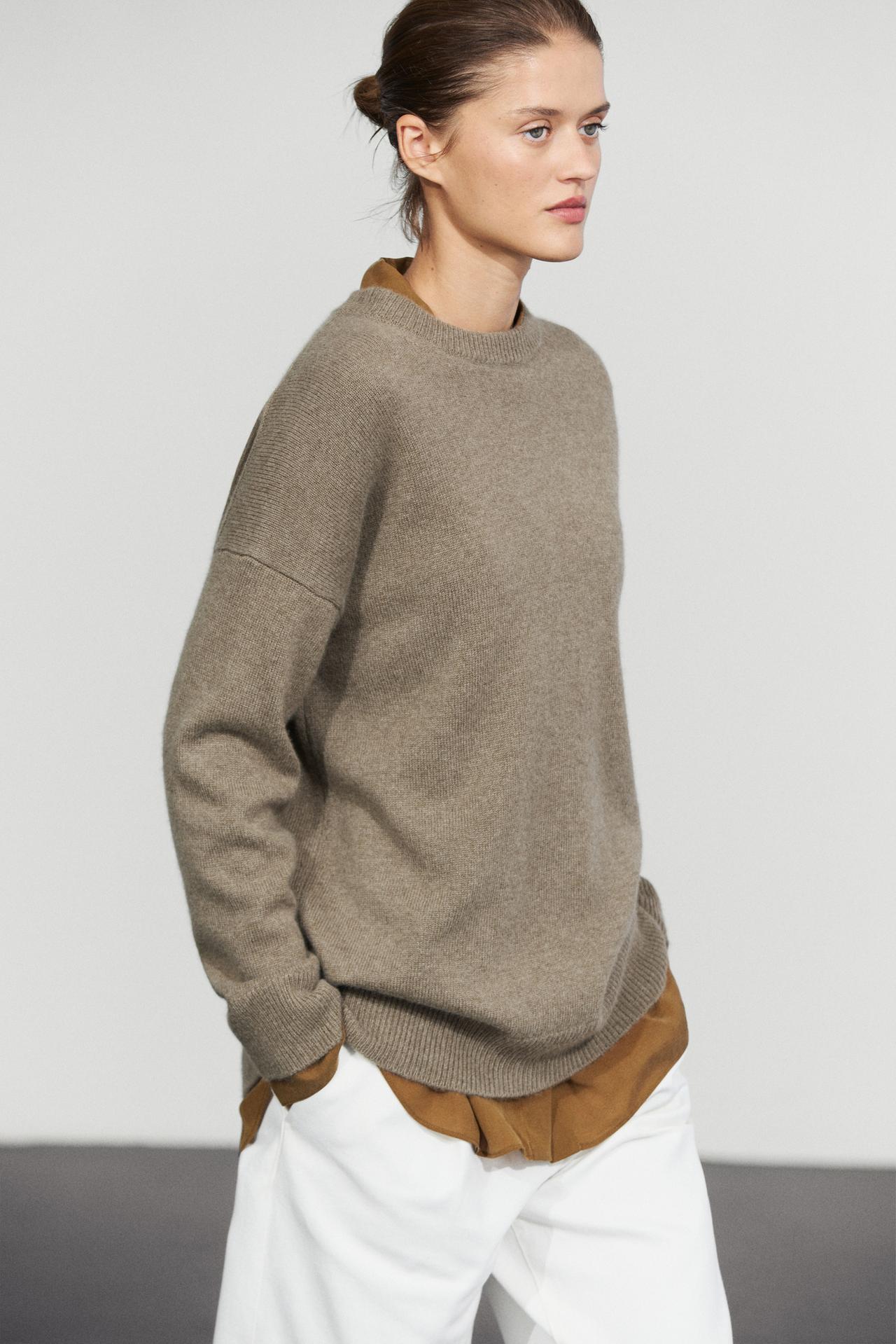 100% cashmere oversize knit sweater — Green marl