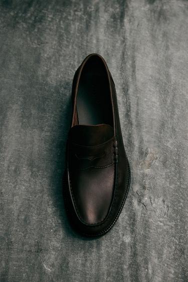 LEATHER PENNY LOAFERS - Brown by Zara