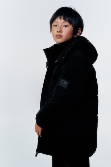 Zara LONG QUILTED COAT WITH LABEL - Black