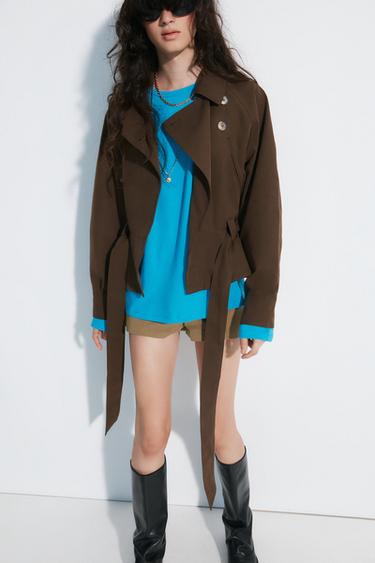 Zara CROPPED DOUBLE-BREASTED TRENCH JACKET - Brown