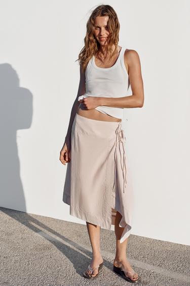 FALDA MIDI PAREO - Rosa claro de Zara