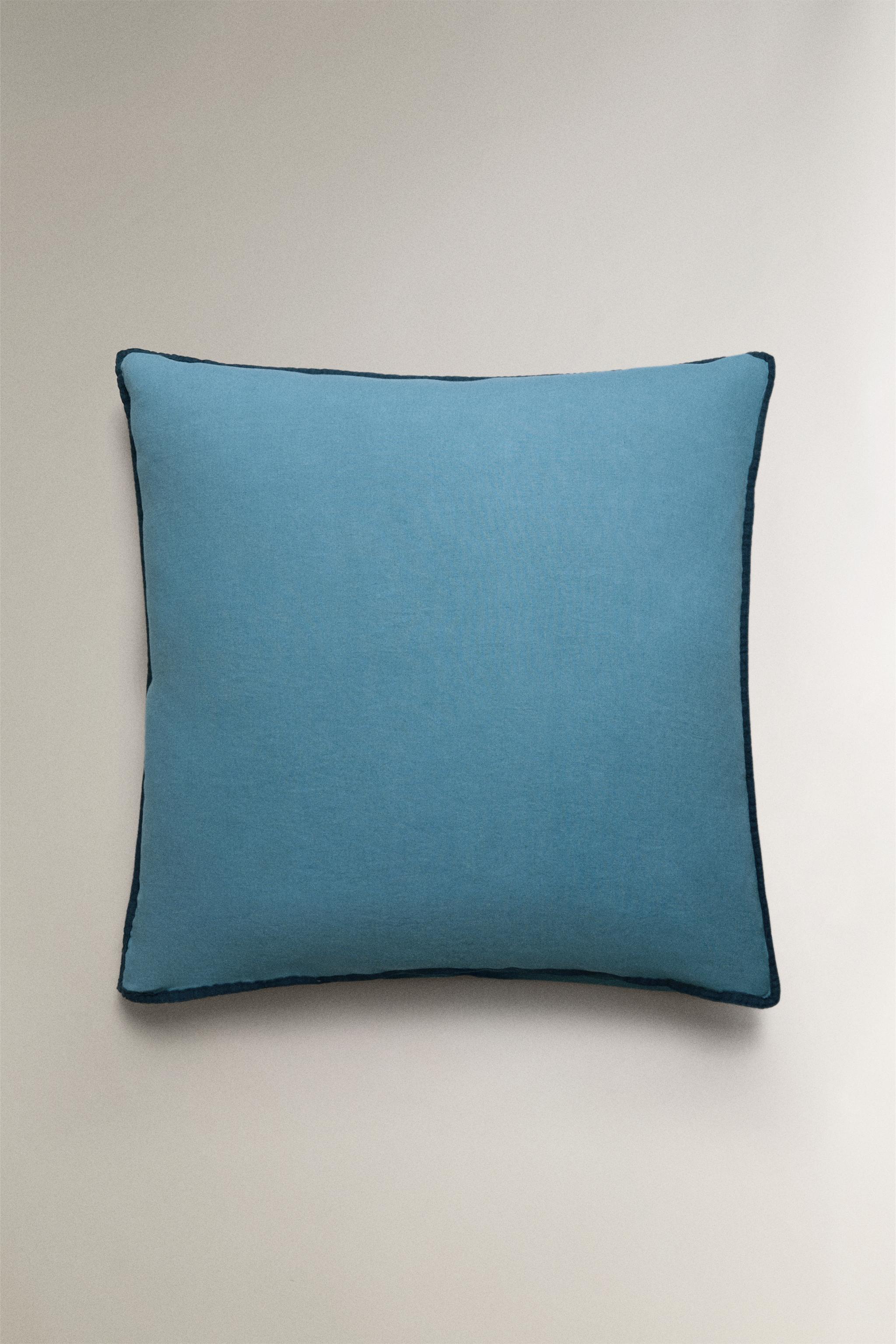 CONTRAST LINEN PILLOWCASE — Blue