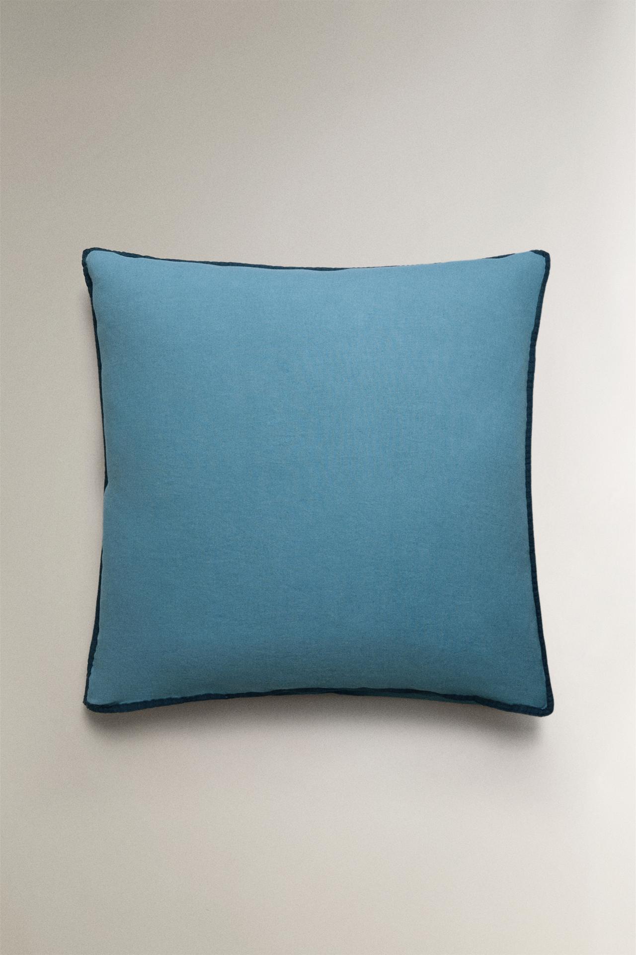 CONTRAST LINEN PILLOWCASE — Blue