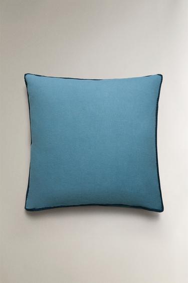 CONTRAST LINEN PILLOWCASE - Blue by Zara - Image 1