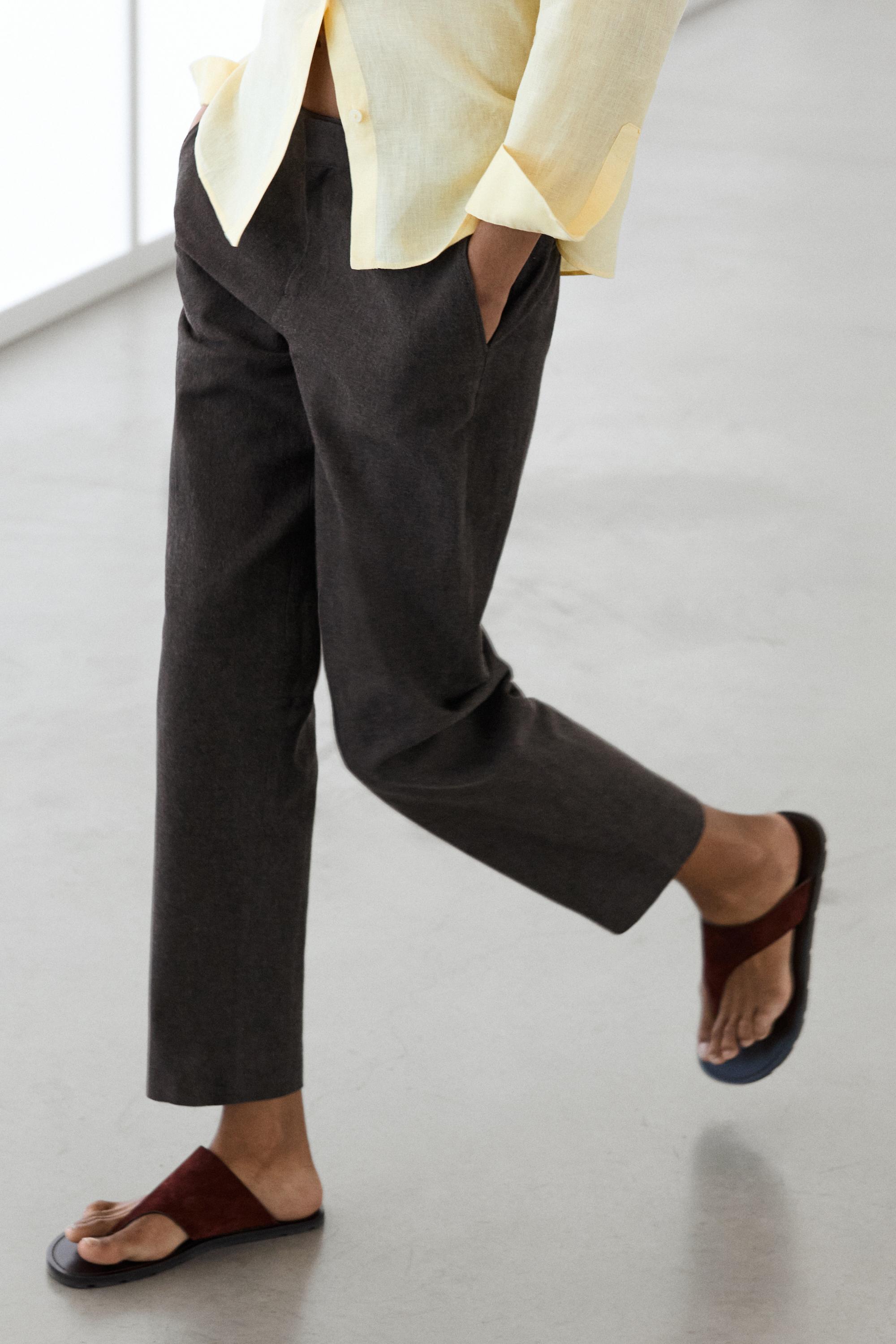 Slim fit linen blend trousers