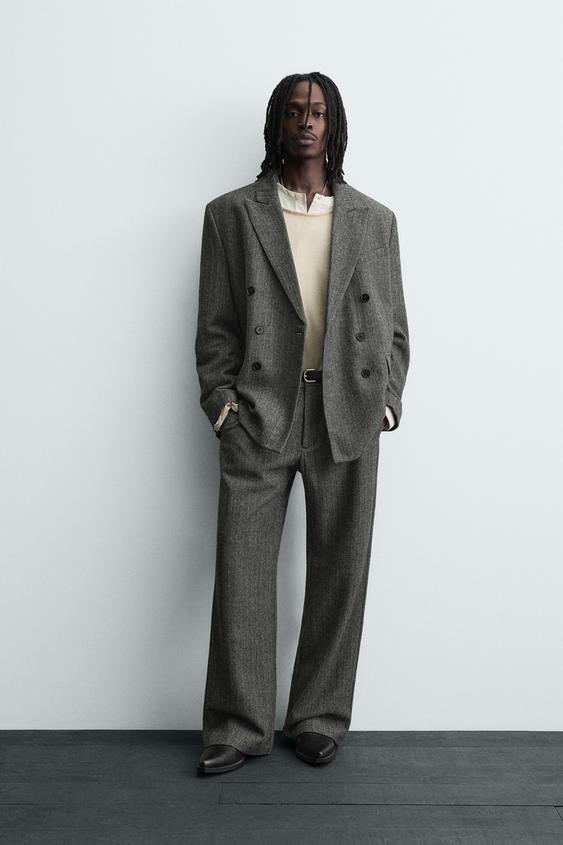 HERRINGBONE STRUCTURED WOOL BLEND SUIT JACKET