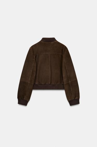 BOMBER EN CUIR DE DAIM ZW COLLECTION LIMITED EDITION - Chocolat de Zara - Image 8