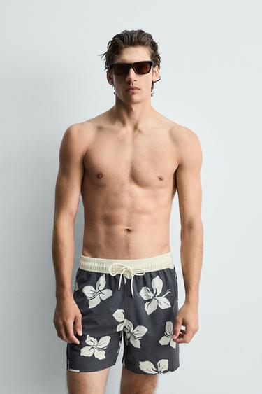 MAILLOT DE BAIN LONG IMPRIMÉ HIBISCUS - Bleu marine de Zara - Image 1