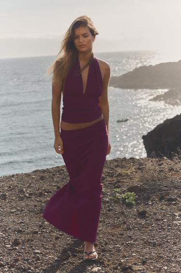 GATHERED HALTERNECK TOP - Aubergine by Zara