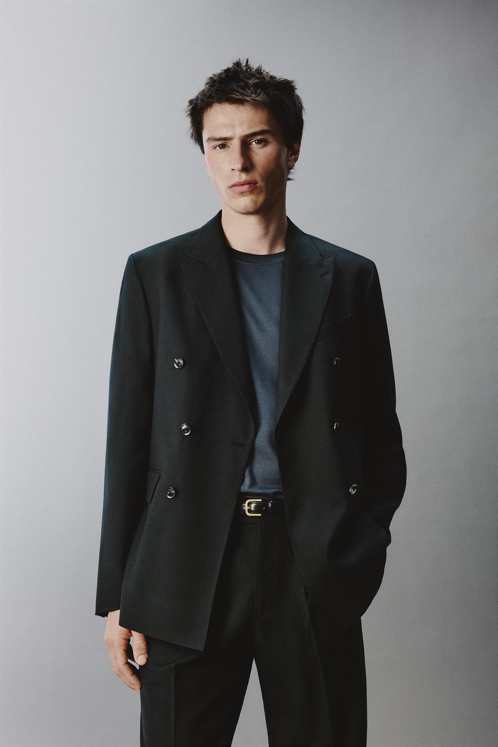 DOUBLE BREASTED WOOL BLEND SUIT JACKET