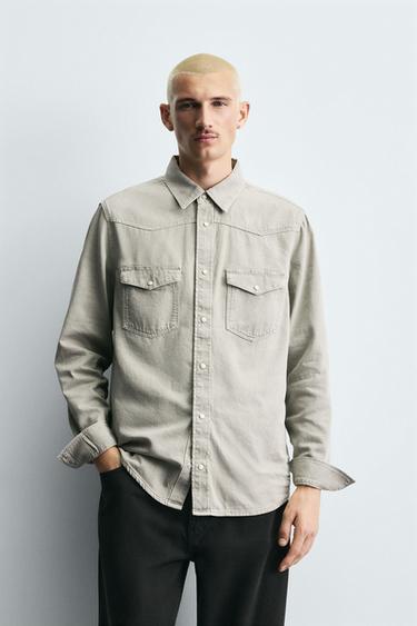 CAMISA DENIM WESTERN - Khaki de Zara